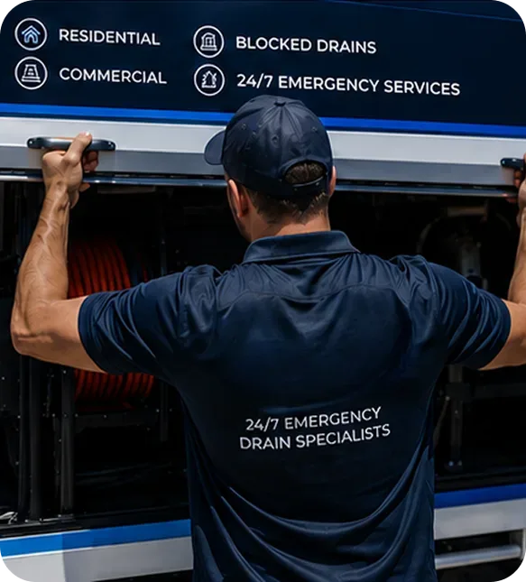 A licensed Mosman plumber at the service van